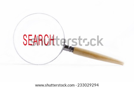 Isolated Magnifying glass on white background searching missing puzzle peace "search"