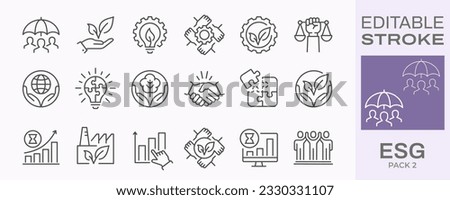 ESG icons, such as environment social governance, ecology, financial performance, sustainable developmen and more. Editable stroke. Royalty-Free Stock Photo #2330331107