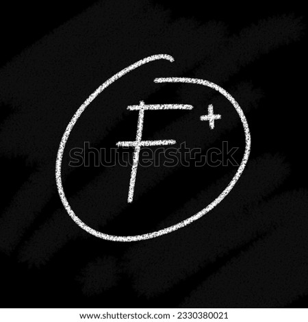 Logo value 10 20 30 40 50 60 70 80 90 100, A B C D E F, cross logo, mines, plus, exclamation mark and question mark, yes, no, check and cross false mark against black chalk board background