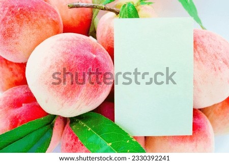 Fresh image comment space mockup with lots of delicious pink white peaches in the background