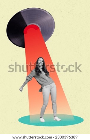 Photo sketch collage picture of carefree funky lady enjoying vintage music party isolated creative background