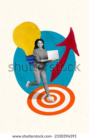 Collage 3d pinup pop sketch image of smiling clever small lady preparing homework modern device isolated painting background Royalty-Free Stock Photo #2330396391