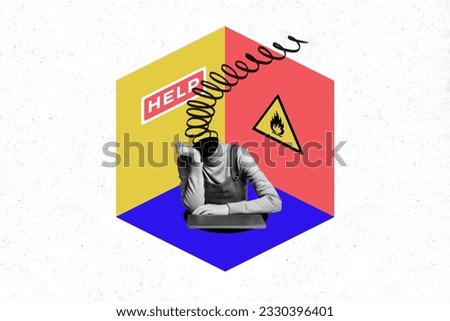 Image artwork 3d sketch collage of sad upset unhappy girl sitting hole suffer depression isolated on painted white color background