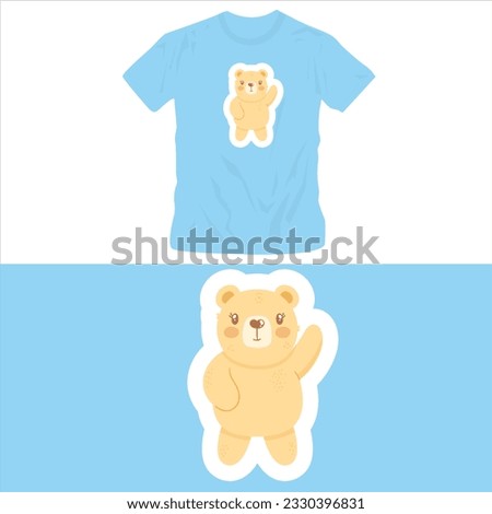 Graphic t shirt design of sky blue shirt with cute bears illustration editable template