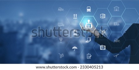 Logistic management concept. The complex process of planning, organizing and controlling resources to meet the needs of customers. The efficient flow and storage of goods, services.	
 Royalty-Free Stock Photo #2330405213