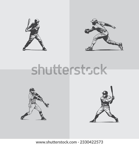 baseball player silhouette softball sports game vector set design