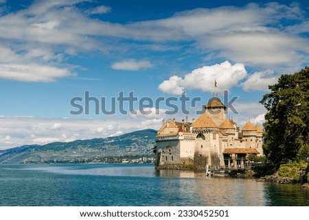 Chateau de Chillon at lake Geneva in summer Royalty-Free Stock Photo #2330452501