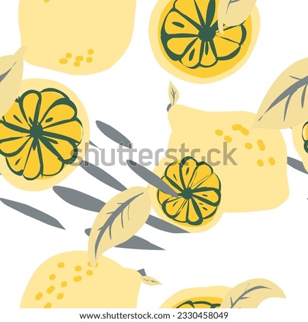 Lemon, lime, stylized fruit pattern. Vector seamless pattern. Bright modern design in a flat style, hand drawn.