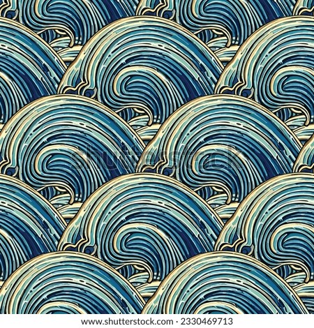 Japanese water wave seamless pattern background. Vector illustration