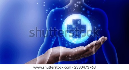 3d rendering plus sign in human hand