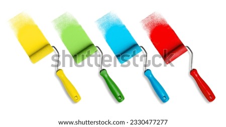 Paint roller brush set. Colorful paint rollers with stroke isolated on white Royalty-Free Stock Photo #2330477277