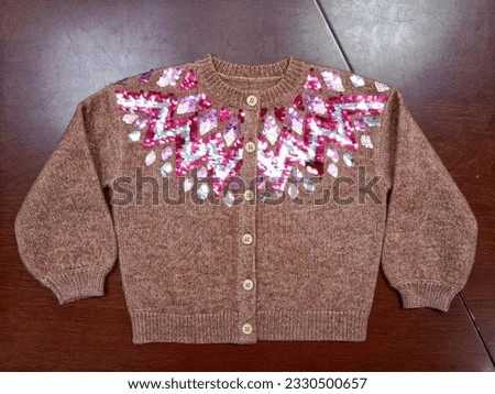 Crew Neck Toddler Girls Sequin Embroidery knitted sweater and Cardigan.
