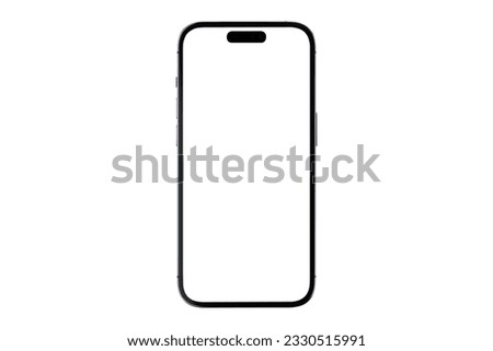 Smartphone with a blank screen on a white background. Smartphone mockup closeup isolated on white background. Royalty-Free Stock Photo #2330515991