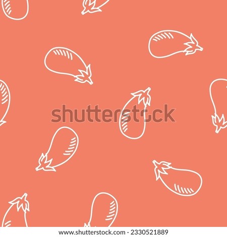 Pink seamless pattern with white outline eggplants