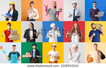 Collection of people of different professions on color background Royalty-Free Stock Photo #2330553161