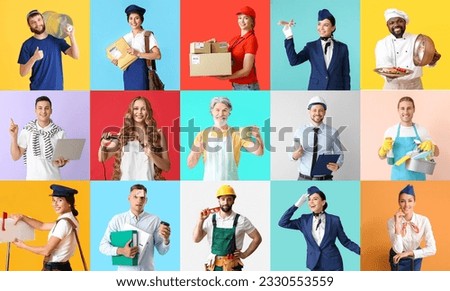 Collage of people of different professions on color background Royalty-Free Stock Photo #2330553559