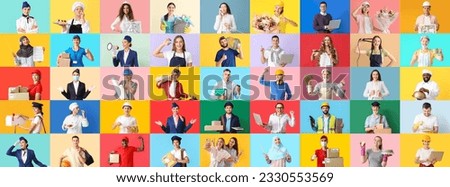 Group of people of different professions on color background Royalty-Free Stock Photo #2330553569