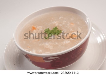 Crab meat soup, Is a popular Chinese-Japanese delicacy all over Japanese. Arabic, Chinese cuisine pictures, isolated on White background.