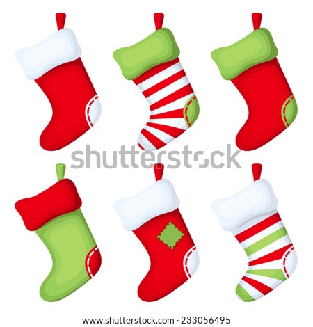 Set of Christmas socks isolated on white. Vector illustration.