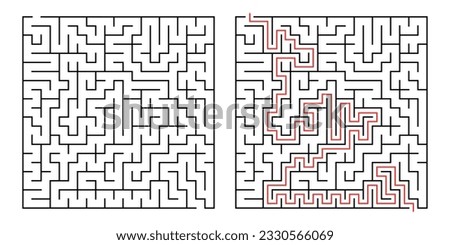 Abstract labyrinth for kids and adult on white background. Vector illustration with black square maze. Labyrinth with entry and exit 9.