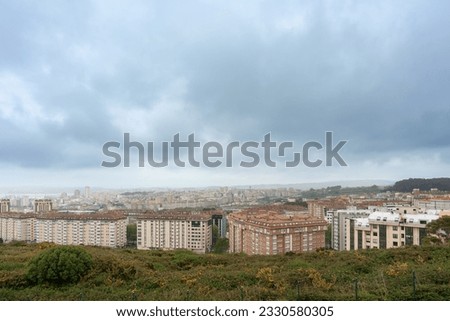 elevated view of the buildings and sky of the city of La Coruña in Galicia, Spain, 