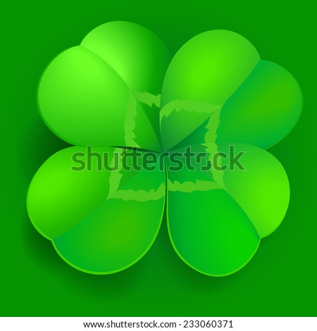 Green shamrock, trefoil or clover leaf on green background. irish symbol for patrick day celebration.