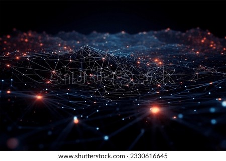 Wave of dots and weave lines. Abstract background. Network connection structure. Royalty-Free Stock Photo #2330616645