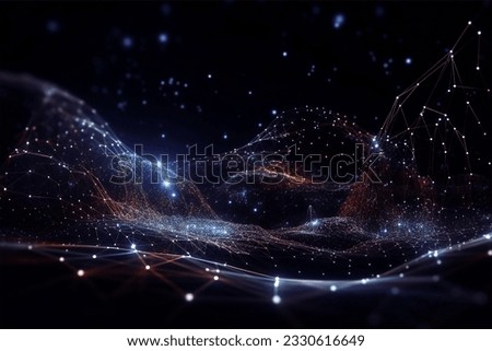 Wave of dots and weave lines. Abstract background. Network connection structure. Royalty-Free Stock Photo #2330616649