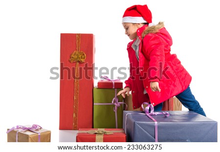 Little girl with several presents