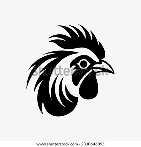 Rooster logo, chicken head mascot, black and white, vintage design template vector illustration
