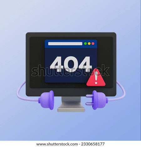 3d minimal page not found. page does not exist. PC screen with 404 error. 3d illustration. clipping path included.