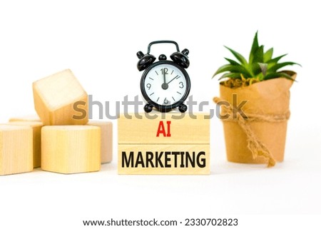 AI marketing symbol. Concept words AI artificial intelligence marketing on wooden blocks. Beautiful white table white background. Business AI artificial intelligence marketing concept. Copy space.