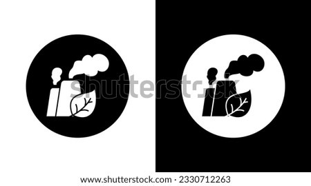 green eco factory with smokes energy Icon Design Black and white