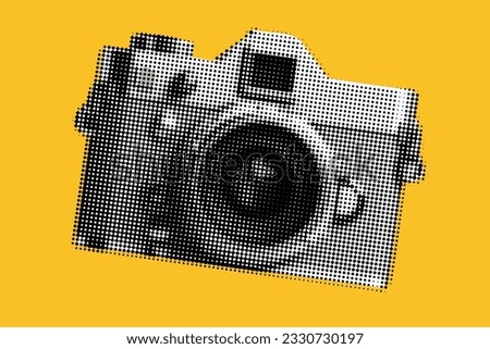 camera in magazine style. Elements for collage. Punk composition on bright yellow background. Trendy illustration Royalty-Free Stock Photo #2330730197