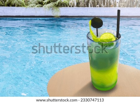Refreshing fruit drinks Sit and drink by the pool, bright, cool down, on vacation