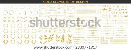 Set of gold vintage frame and corners icon. Vector set of vintage styled calligraphic elements or flourishes. Vector illustration