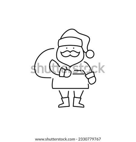 Cute funny Santa Claus icon celebrating Christmas New Year. Happy Santa bag and presents, cartoon characters icons
