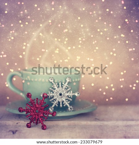 Christmas  background. Hot coffee cup