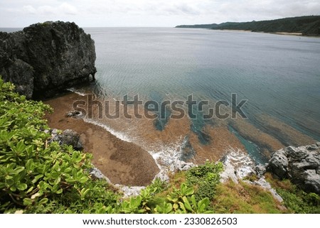 Seaweed accumulated on the Cape Hedo cliffs in northern Okinawa Island, Japan.