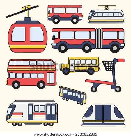 Set of Public Transportation Simple Flat Line Illustration