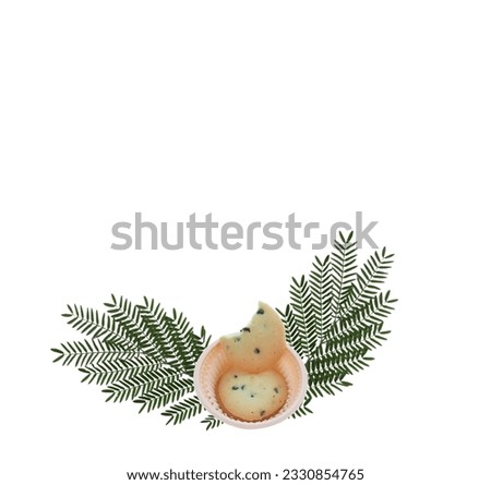 White background with leaves and cookies