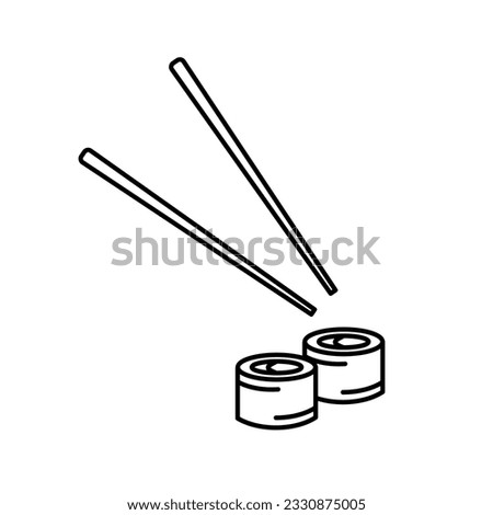 Two Sushi Roll And Chopstick Outline Vector Icon Illustration
