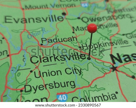 Map of Clarksville, a city in Montgomery County, Tennessee. Royalty-Free Stock Photo #2330890567