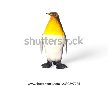 Miniature penguin with yellow neck isolated on white