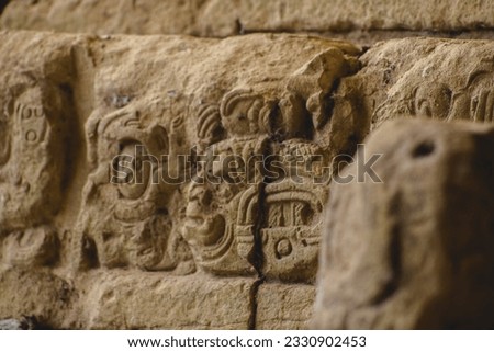 Mayan Symbol on pyramid in Copan Ruinas, Honduras Royalty-Free Stock Photo #2330902453