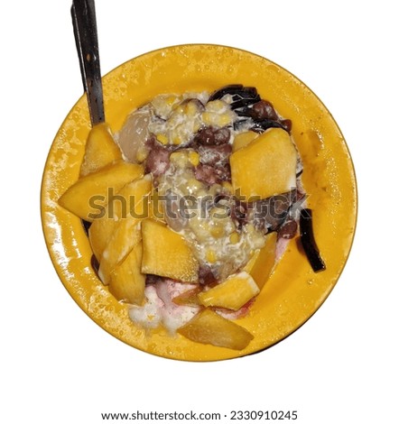 Mango dessert with crushed ice in isolated white background