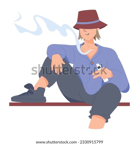 A flat illustration of boy vaping 