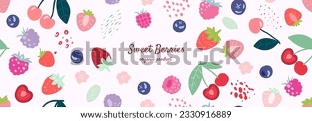 Vector frame with doodle  berries and abstract elements.  Vector seamless pattern. Hand drawn illustrations.  Royalty-Free Stock Photo #2330916889