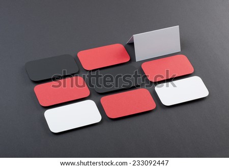 identity design, corporate templates, company style, blank business cards with rounded corners on a gray background