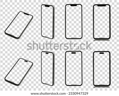 Mockup smartphone Template on Transparent Background , Mock up isolate screen i phone 13, 14, 15 pro max for Infographic web site design app advertise